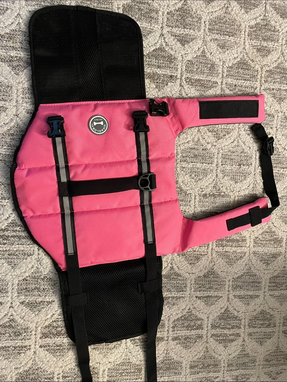 Pink Reflective Dog Life Jacket - Adjustable Safety Vest